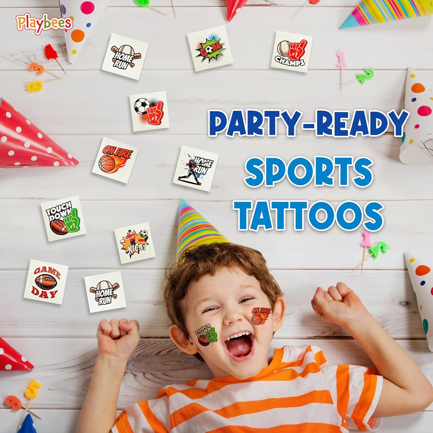 Playbees Sports Tattoos - 144 Pack - Assorted Goofy Sports Designs Tattoos - 2 Inches - Easy to Apply, Water-Based Ink - Sports Party Favors, Bag Stuffers, Fun Gifts - Safe for Kids, Ages 5+