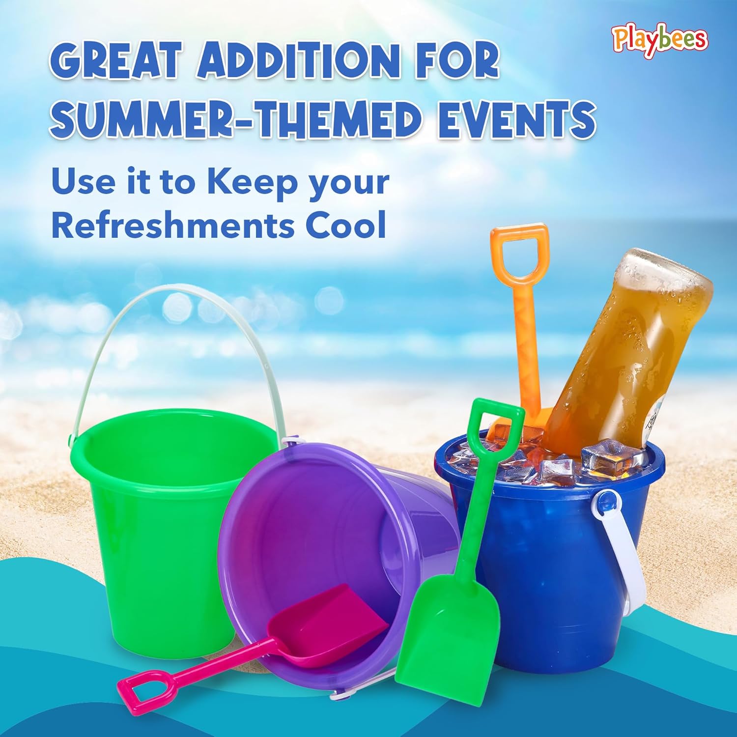 Beach Pail and Shovel Toy Set for Toddler 1-3 Includes 7 Inch Colorful Plastic Beach Buckets and Shovels for Sand Castle Building, Party Favors Decoration for Boys Girls Sandbox Toys (12 Pack)