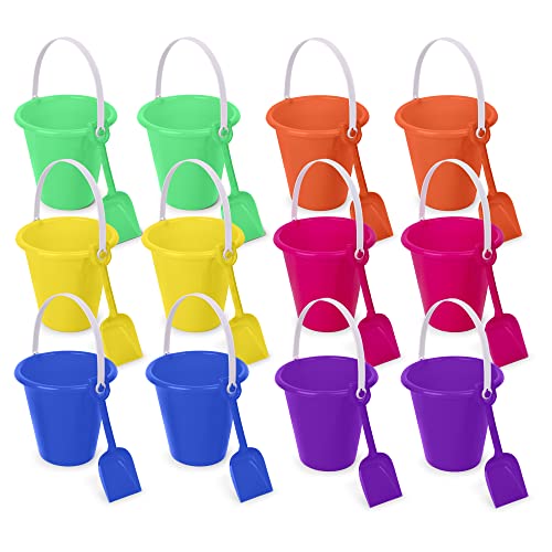 Beach Sand Toy Set - 12 Sets of Buckets and Shovels - 7 Inches - Sand Castle Beach Mold Pails