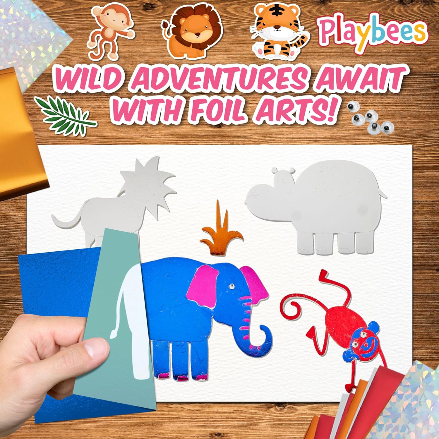 Playbees Foil Art Kit Animals Mega Pack Preschool Arts and Crafts Kit for Kids- No Mess Art Boys & Girls Ages 4, 5, 6, 7, 8, 9 Years Old - DIY Creative Activity - Art & Craft Activity