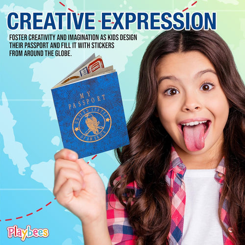 Playbees Passport Sticker Book for Boys and Girls - 12 Pack - Pad of Famous Places Motivational Treats, Party Favors, Game Prizes, Wall Decals, Scrapbooks, School Supplies, Arts and Crafts