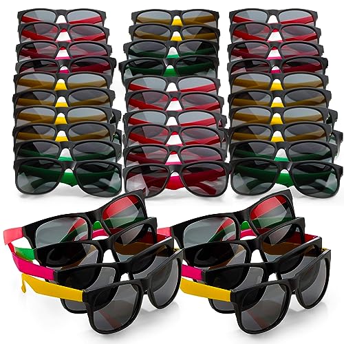 Neon Sunglasses with Dark Lenses - 36 Pack - 80’s Style Unisex Aviators in Assorted Colors - 5.5 Inches