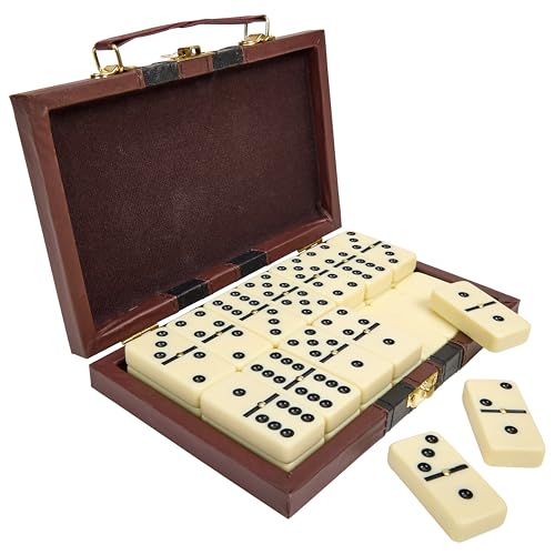 Playbees Jumbo Double Six Dominoes Set - 28 White Classic Tiles in Faux Leather Case - Fun Educational Toy for Kids, Boys, Girls, Classroom Kit, Classic Game Night Party Favors Set, Travel-Friendly