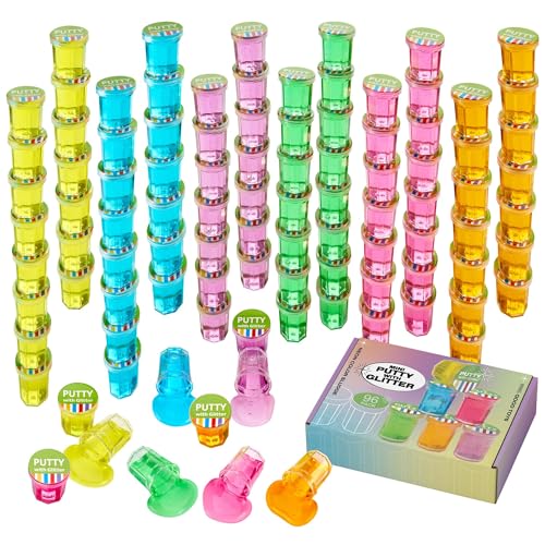 Mini Putty with Glitter - 96 Pack Neon Color Sludge - Educational Fidget Toy - Stress Relief, Party Favors