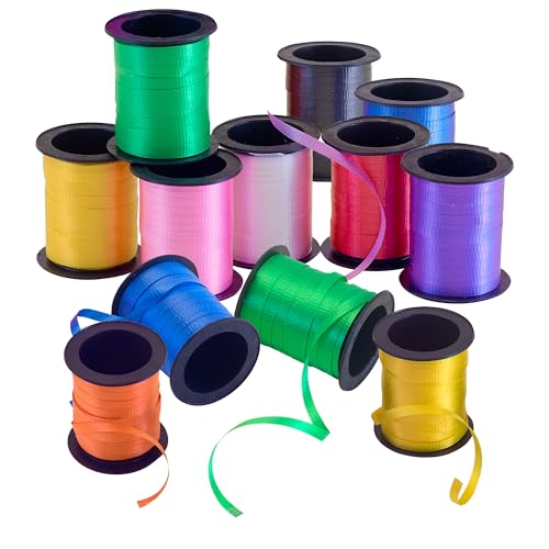 Curling Ribbon, - 12-Pack - 60 Foot Rolls - 240 Yards Total Assorted Colors Ribbon