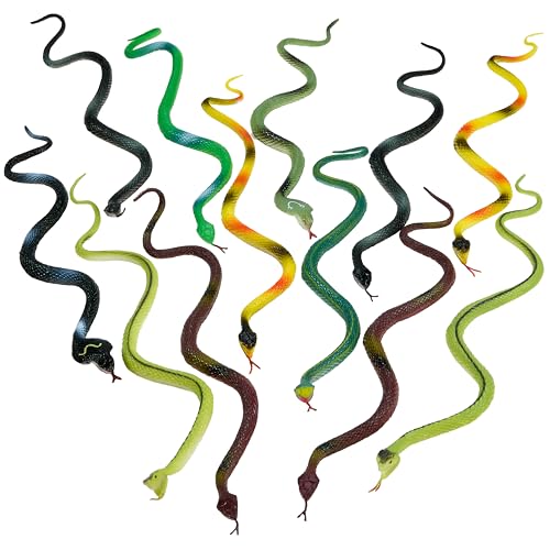 Rubber Toy Snakes - 12-Pack - 14 Inches - Assorted Lifelike Fake Plastic Toy Snake