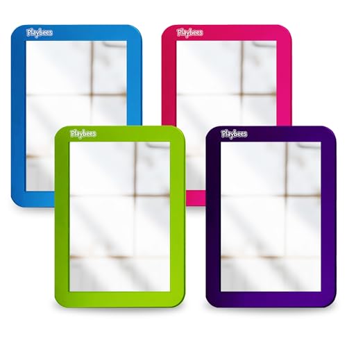 Magnetic Locker Mirror - 4 Pack 5" x 7" Purple, Pink, Green and Blue - Ideal for School Locker, Refrigerator, and Home Use