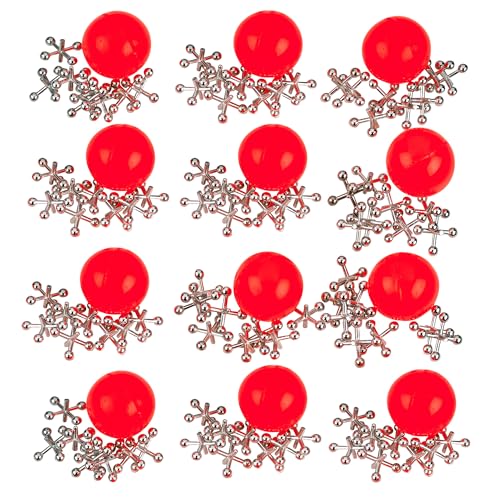 Metal Jacks Game Set - 12 Sets - Retro Kids' Entertainment with Metallic Jacks and Bouncy Ball - Classic Jacks Game for Fun and Skill Development