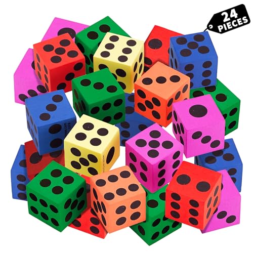 Foam Dice Set - 24 Pack - Classic Colors to Ignite Imaginations, Perfect for Gifts and Parties